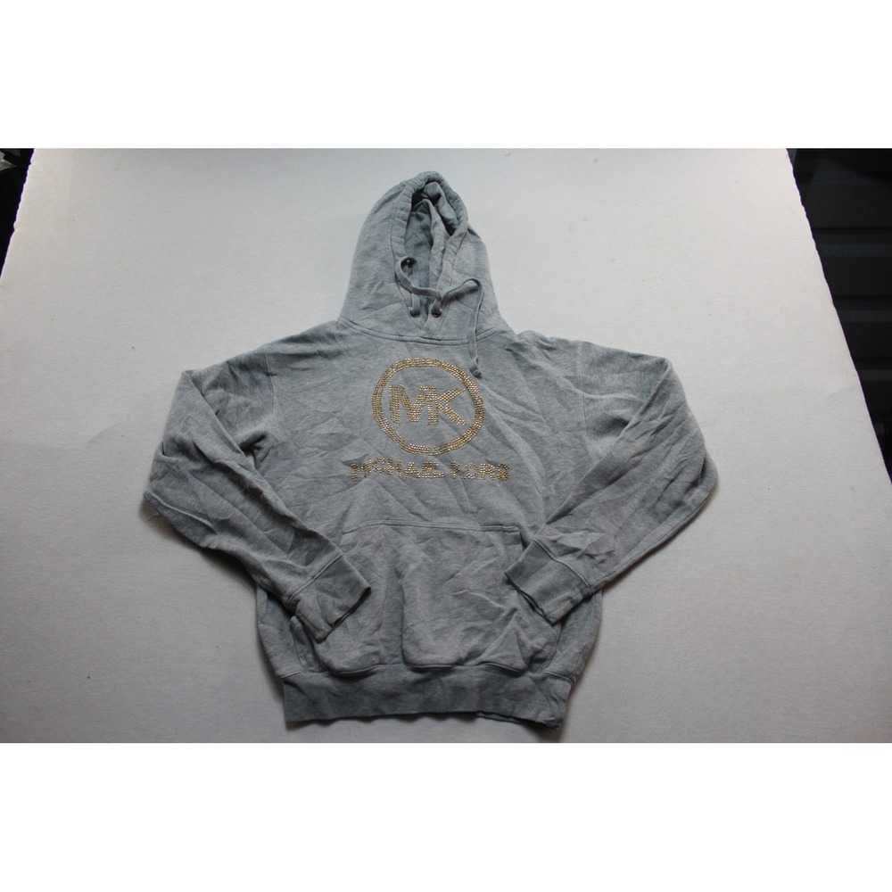 Michael Kors Hoodie Mens Small Gray Excellent Studded Logo Pullover Sweatshirt